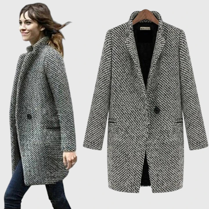 Chessina - Houndstooth Double Breasted Belted Coat Office Wear — view 3 of 5