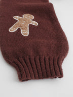 Christmas Cardigan Cropped Knit Gingerbread Open Front Ribbed Cuffs — view 6 of 8
