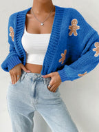 Christmas Cardigan Cropped Knit Gingerbread Open Front Ribbed Cuffs — view 7 of 8
