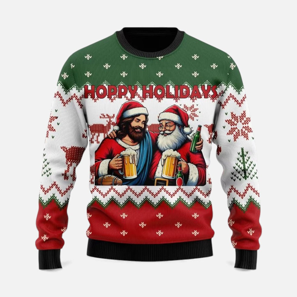 Christmas Jumper Funny Oversized Colorblock Holiday Print Crew Neck — view 2 of 7