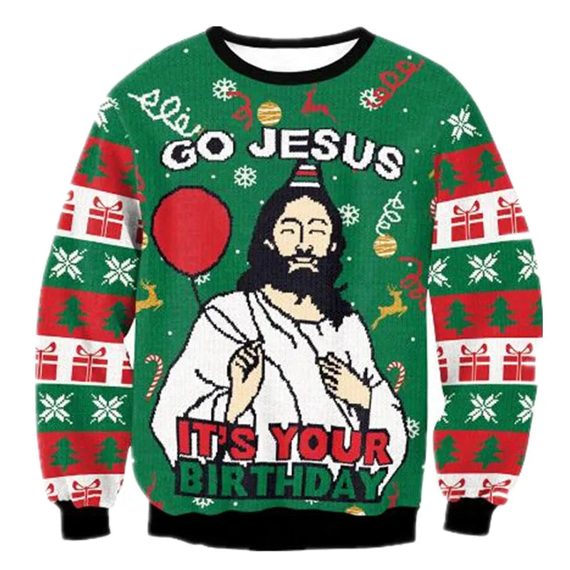 Christmas Jumper Funny Ugly Unisex Crew Neck Colour Block Ribbed Cuffs — view 2 of 5