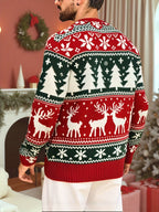 Mens Fair Isle Christmas Jumper Knitted Reindeer Print Crew Neck