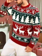 Mens Fair Isle Christmas Jumper Knitted Reindeer Print Crew Neck — view 2 of 8
