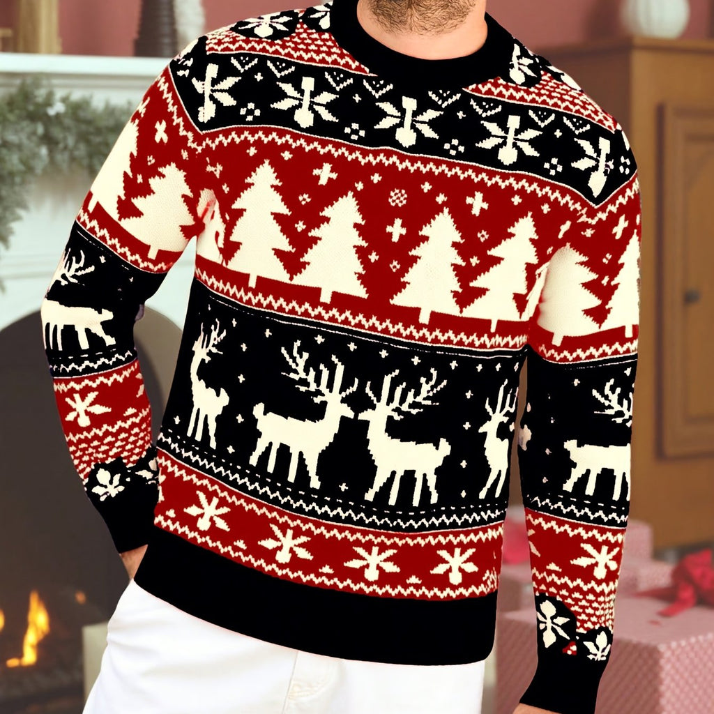 Mens Fair Isle Christmas Jumper Knitted Reindeer Print Crew Neck — view 5 of 8