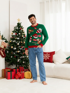 Matching Family Christmas Jumper Santa Reindeer Print Crew Neck Green — view 4 of 4