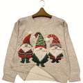 Christmas Jumper Women's Beige Embroidered Gnome Knit Crew Neck