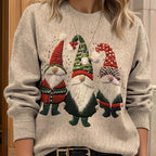 Christmas Jumper Women's Beige Embroidered Gnome Knit Crew Neck — view 3 of 4