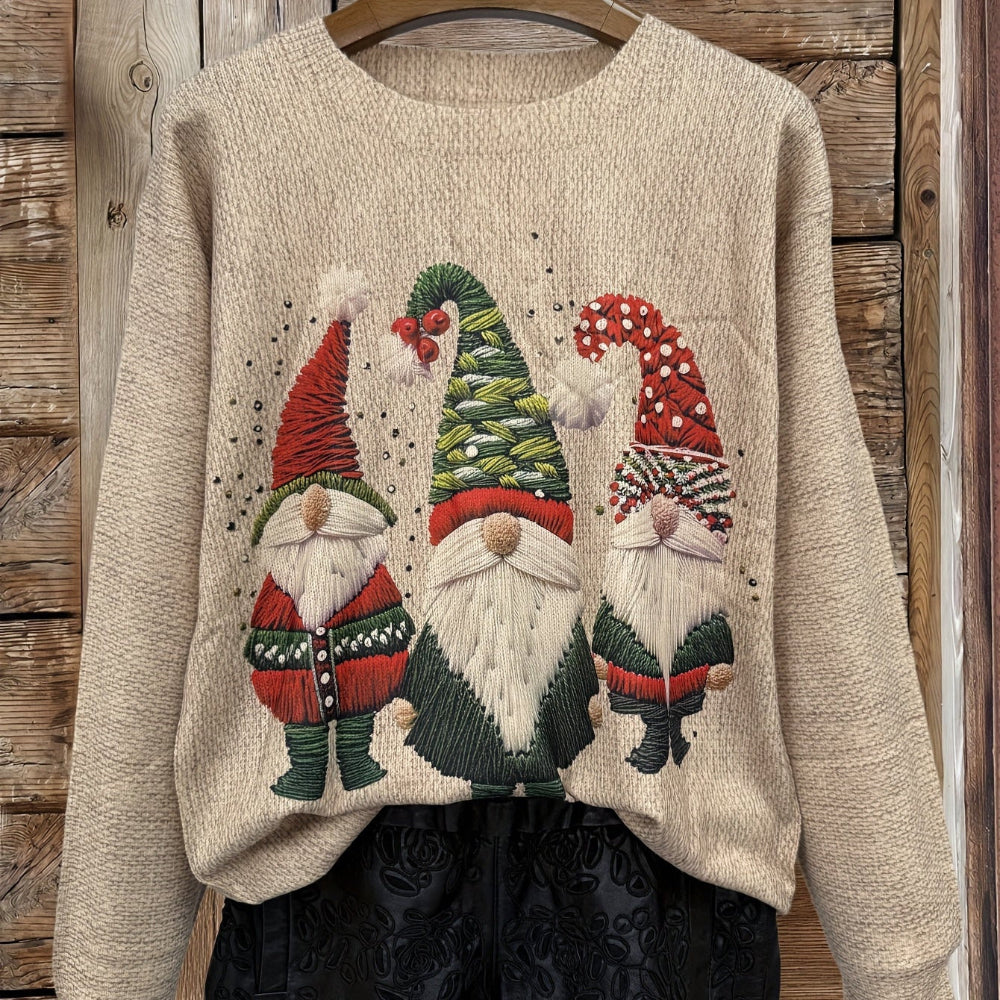 Christmas Jumper Women's Beige Embroidered Gnome Knit Crew Neck — view 4 of 4