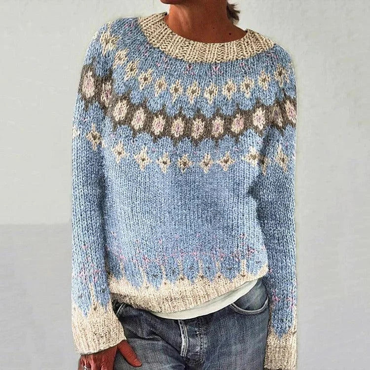 Christmas Jumper Women's Fair Isle Crew Neck Knitted Jacquard Pattern