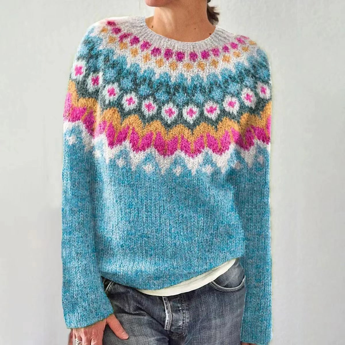 Christmas Jumper Women's Fair Isle Crew Neck Knitted Jacquard Pattern — view 2 of 10