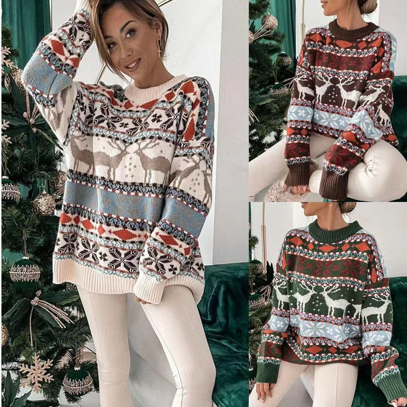 Christmas Jumper Women's Fair Isle Reindeer Snowflake Crew Neck — view 2 of 7
