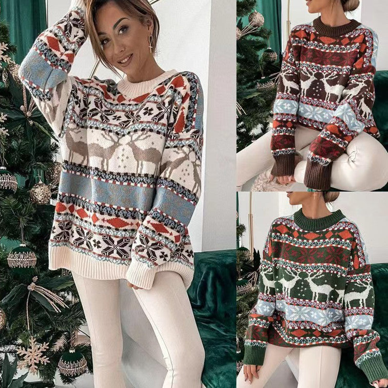 Christmas Jumper Women's Fair Isle Reindeer Snowflake Crew Neck — view 3 of 7