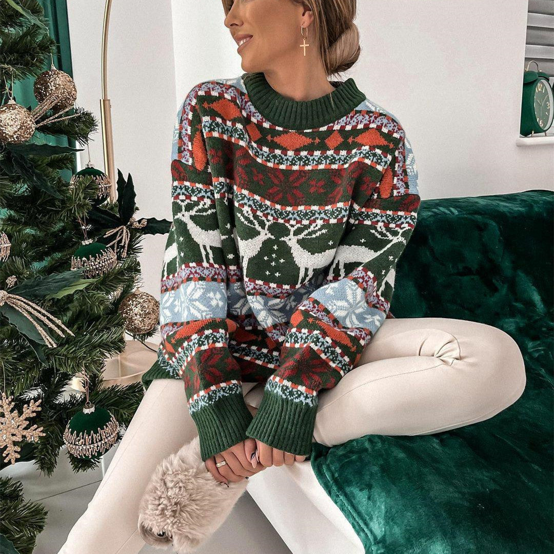Christmas Jumper Women's Fair Isle Reindeer Snowflake Crew Neck — view 5 of 7