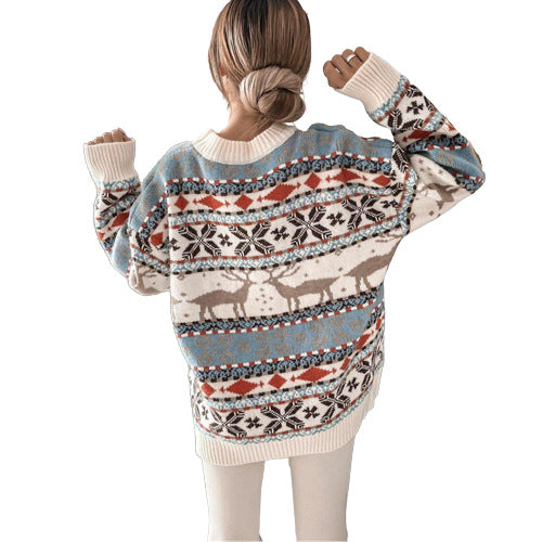 Christmas Jumper Women's Fair Isle Reindeer Snowflake Crew Neck — view 6 of 7