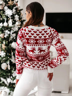 Christmas Jumper Women's Red White Heart Reindeer Pattern Crew Neck — view 3 of 6