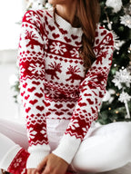 Christmas Jumper Women's Red White Heart Reindeer Pattern Crew Neck — view 4 of 6