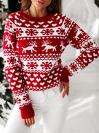Christmas Jumper Women's Red White Heart Reindeer Pattern Crew Neck — view 5 of 6