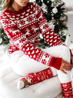Christmas Jumper Women's Red White Heart Reindeer Pattern Crew Neck — view 6 of 6