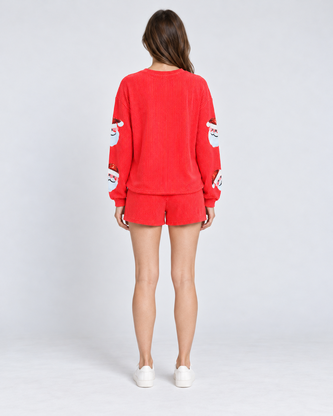 Christmas Pyjamas Women's Sequin Santa Print Pullover And Shorts Set — view 2 of 3