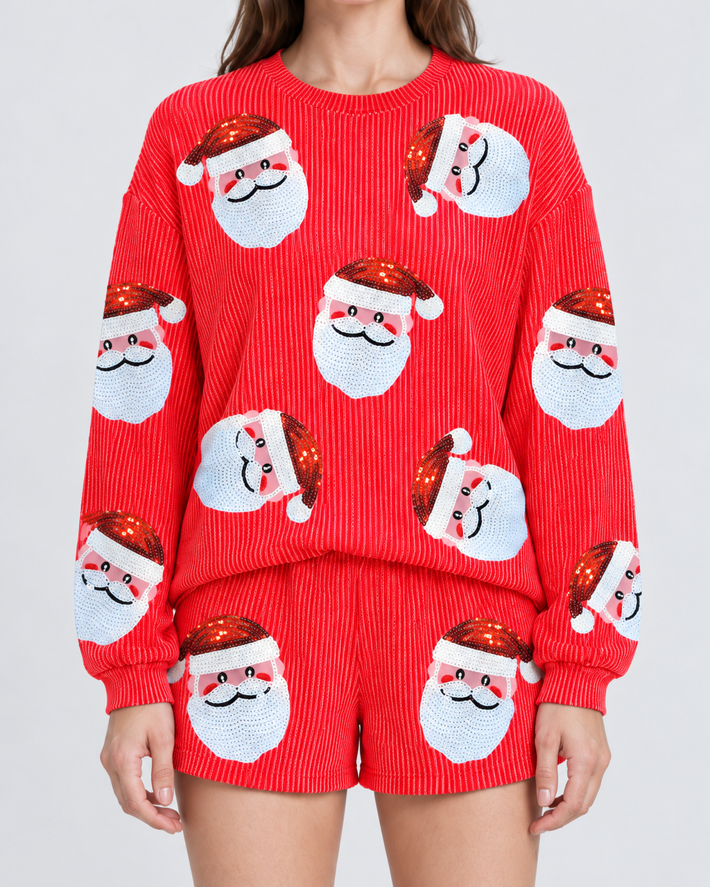 Christmas Pyjamas Women's Sequin Santa Print Pullover And Shorts Set — view 3 of 3