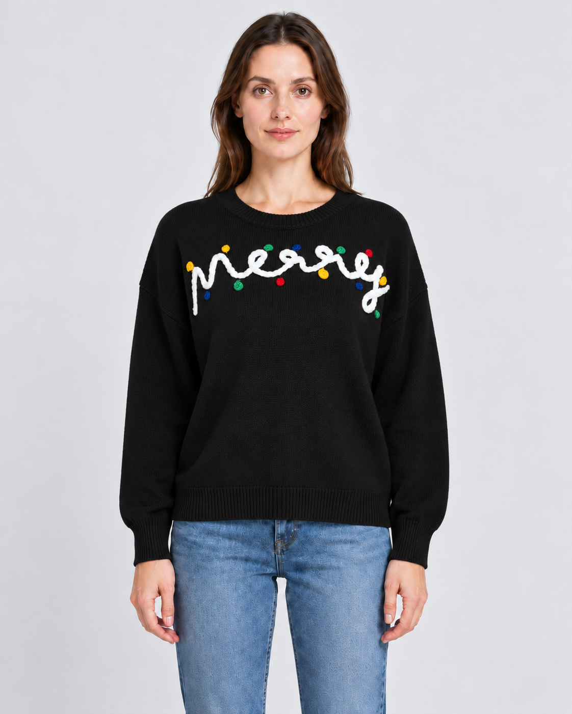 Womens Christmas Jumper Knitted Slogan Crew Neck Pom Pom Long Sleeve — view 2 of 5