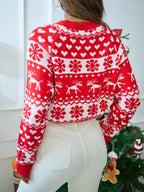Womens Fair Isle Christmas Jumper Knitted Crew Neck Red White Cropped — view 2 of 6