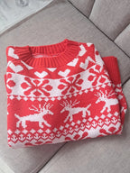 Womens Fair Isle Christmas Jumper Knitted Crew Neck Red White Cropped — view 6 of 6