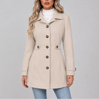 Corentia - Fitted Button Front Overcoat Cool Weather Layering
