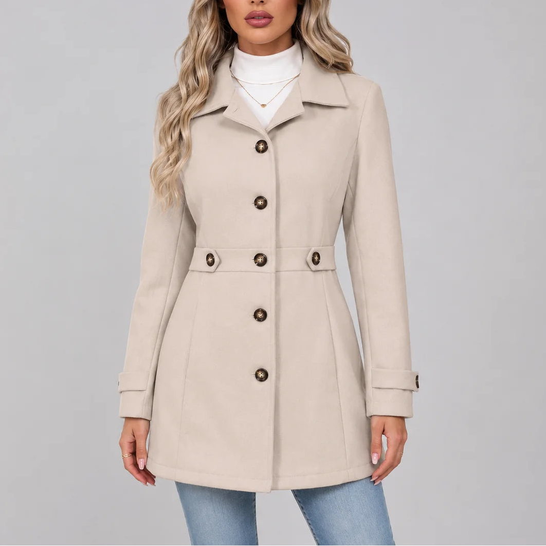 Corentia - Fitted Button Front Overcoat Cool Weather Layering
