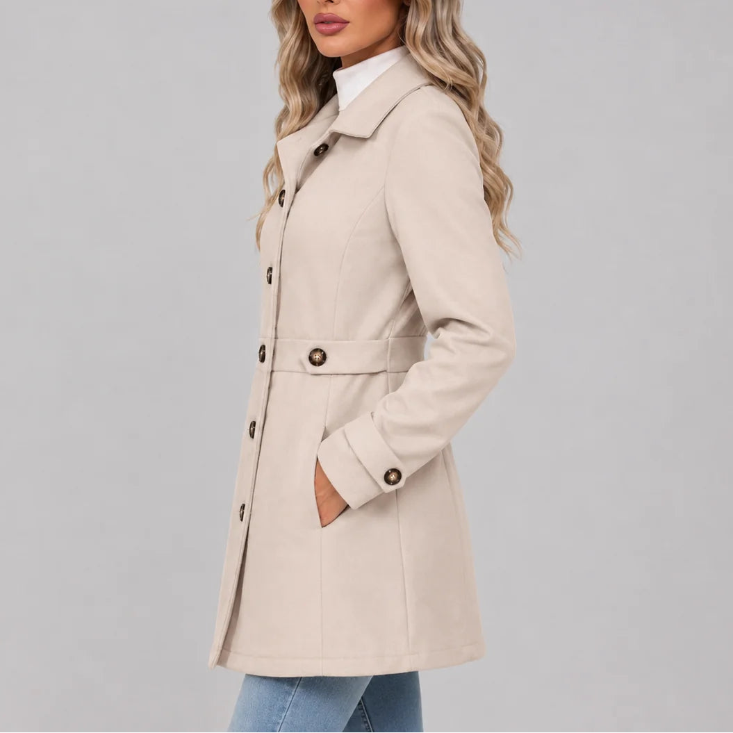 Corentia - Fitted Button Front Overcoat Cool Weather Layering — view 2 of 6