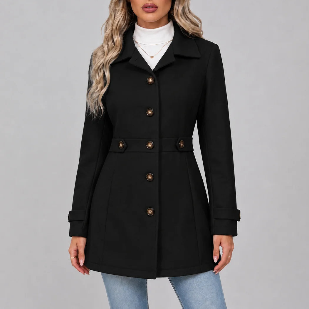 Corentia - Fitted Button Front Overcoat Cool Weather Layering — view 6 of 6