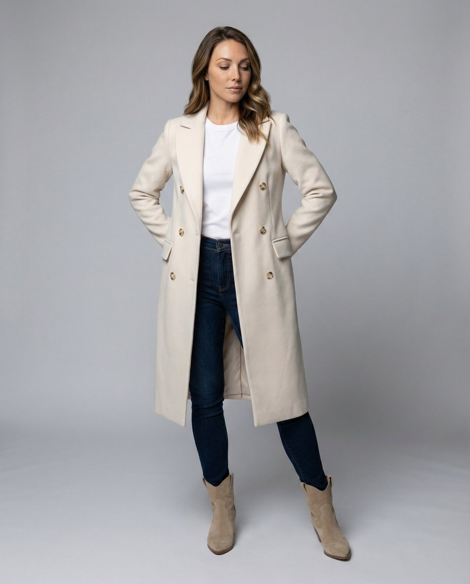 Corentine - Double Breasted Longline Coat Autumn Winter Wear — view 4 of 10