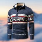 Mens Christmas Jumper Quarter Zip Nordic Reindeer Snowflake Knitted — view 2 of 4