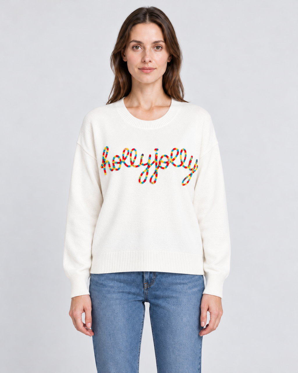 Funny Christmas Jumpers Women's Colourful Letter Print Loose Fit