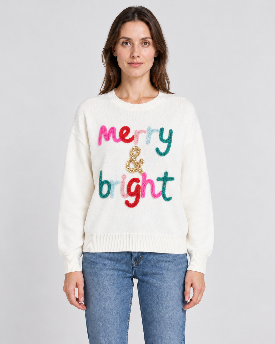 Funny Christmas Jumpers Women's Sequin Slogan Crew Neck Long Sleeve