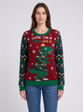 Funny Christmas Jumpers Women's T-Rex Dinosaur Print Knit Crew Neck