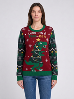 Funny Christmas Jumpers Women's T-Rex Dinosaur Print Knit Crew Neck