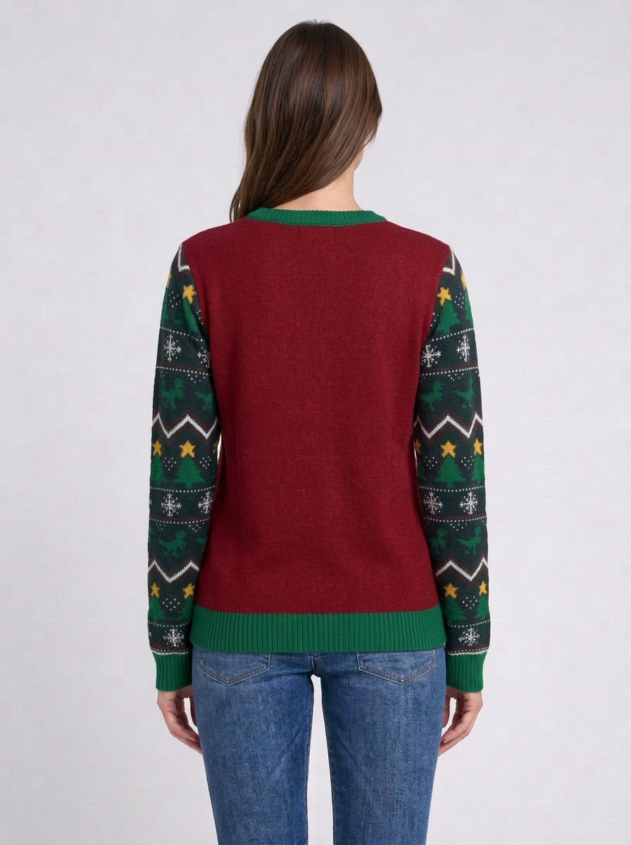 Funny Christmas Jumpers Women's T-Rex Dinosaur Print Knit Crew Neck — view 3 of 3