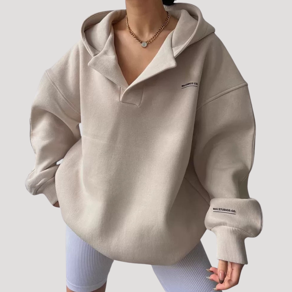 Halvora - Oversized Button Neck Hooded Sweater