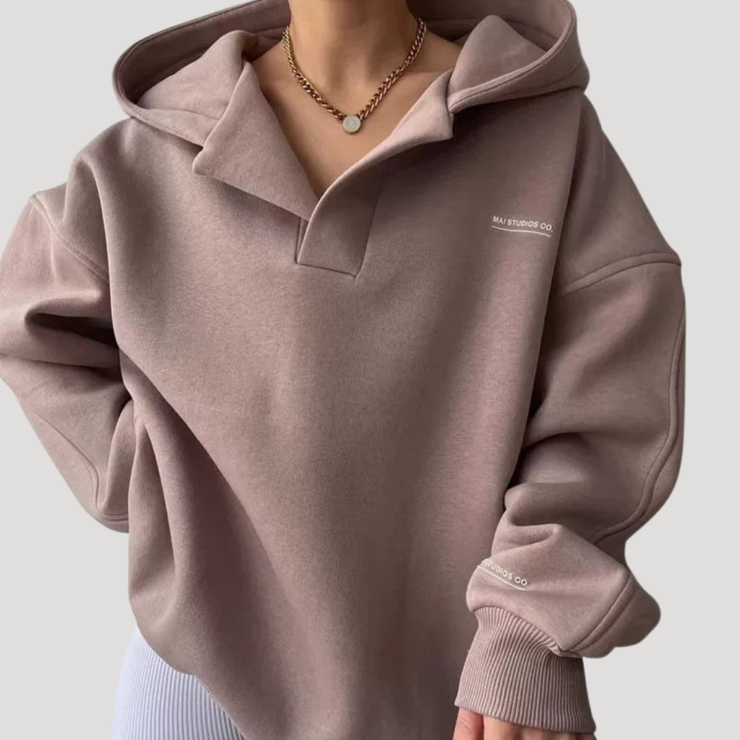 Halvora - Oversized Button Neck Hooded Sweater — view 3 of 3