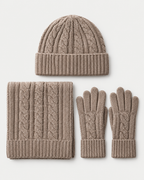 Hat And Scarf Set With Gloves Knitted Three Piece Geometric Pattern