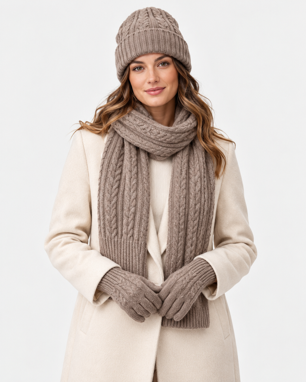 Hat And Scarf Set With Gloves Knitted Three Piece Geometric Pattern — view 2 of 4
