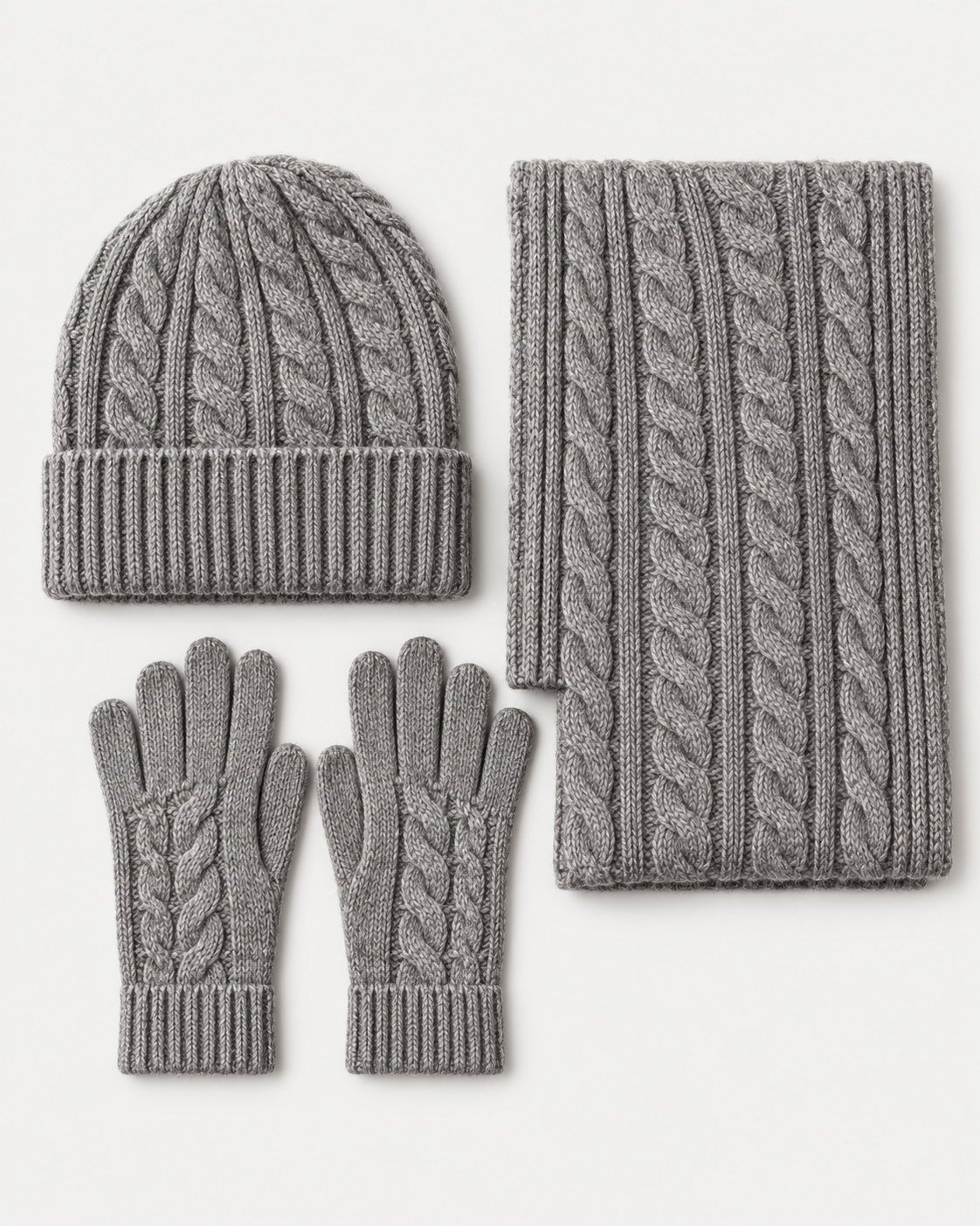 Hat And Scarf Set With Gloves Knitted Three Piece Geometric Pattern — view 3 of 4