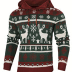 Mens Fair Isle Christmas Jumper Hooded Knitted Reindeer Snowflake