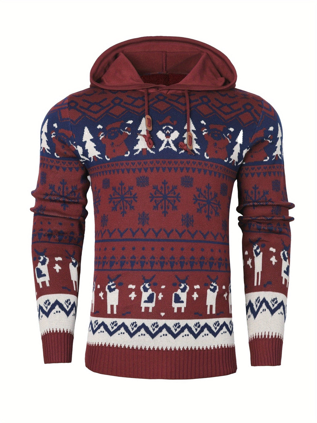 Mens Fair Isle Christmas Jumper Hooded Knitted Reindeer Snowflake — view 10 of 10