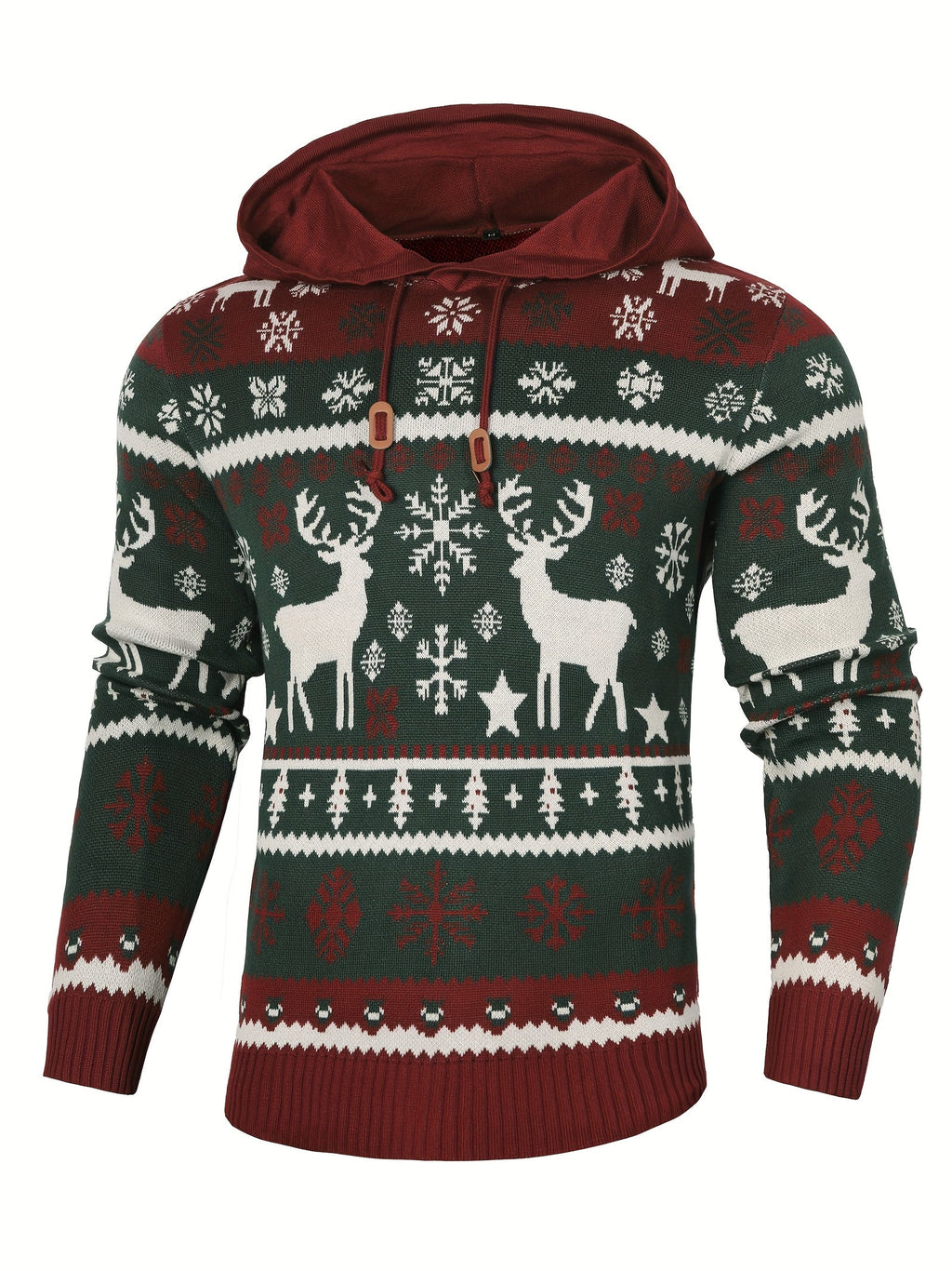 Mens Fair Isle Christmas Jumper Hooded Knitted Reindeer Snowflake — view 2 of 10