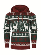 Mens Fair Isle Christmas Jumper Hooded Knitted Reindeer Snowflake — view 3 of 10