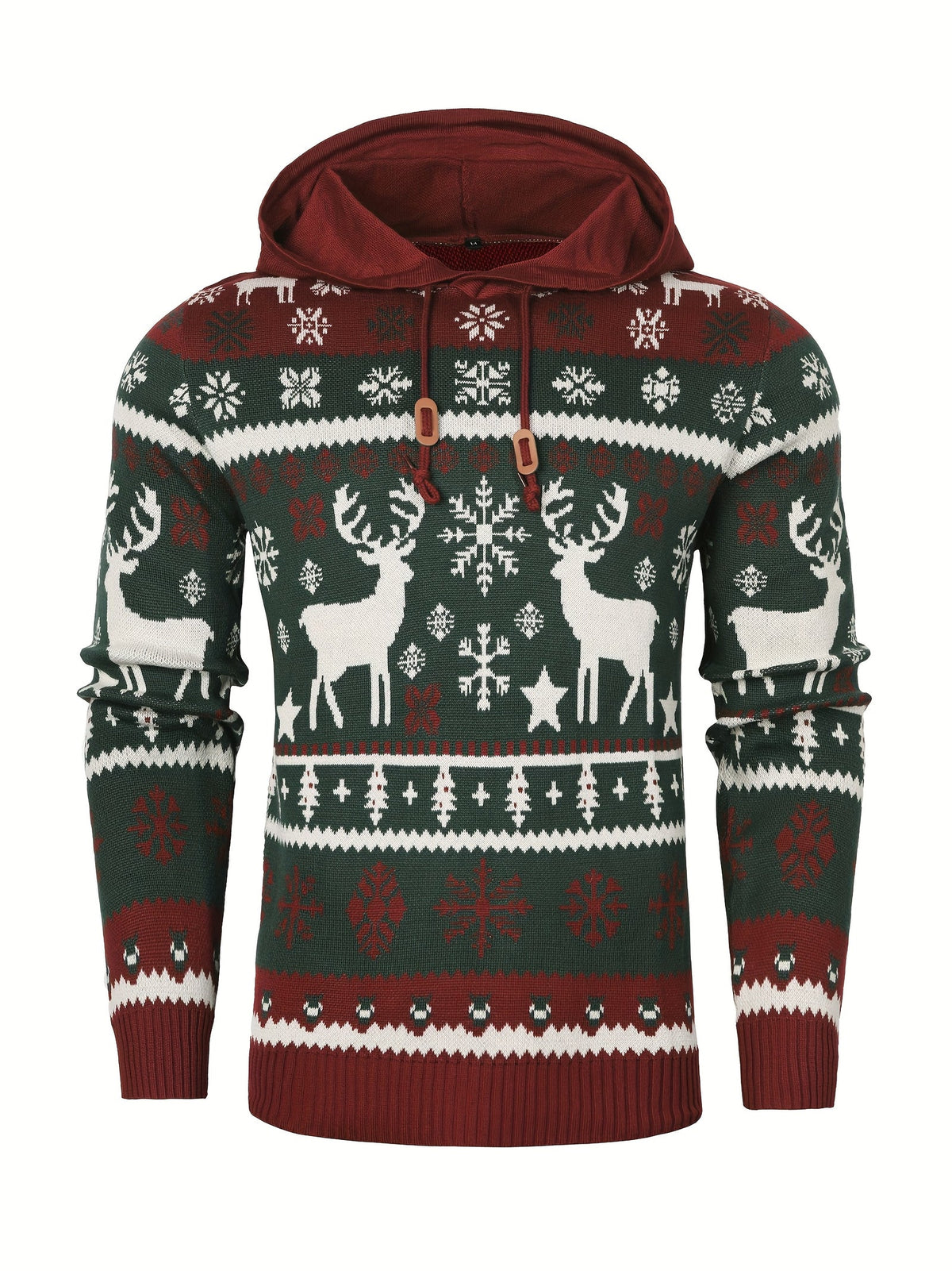 Mens Fair Isle Christmas Jumper Hooded Knitted Reindeer Snowflake — view 3 of 10