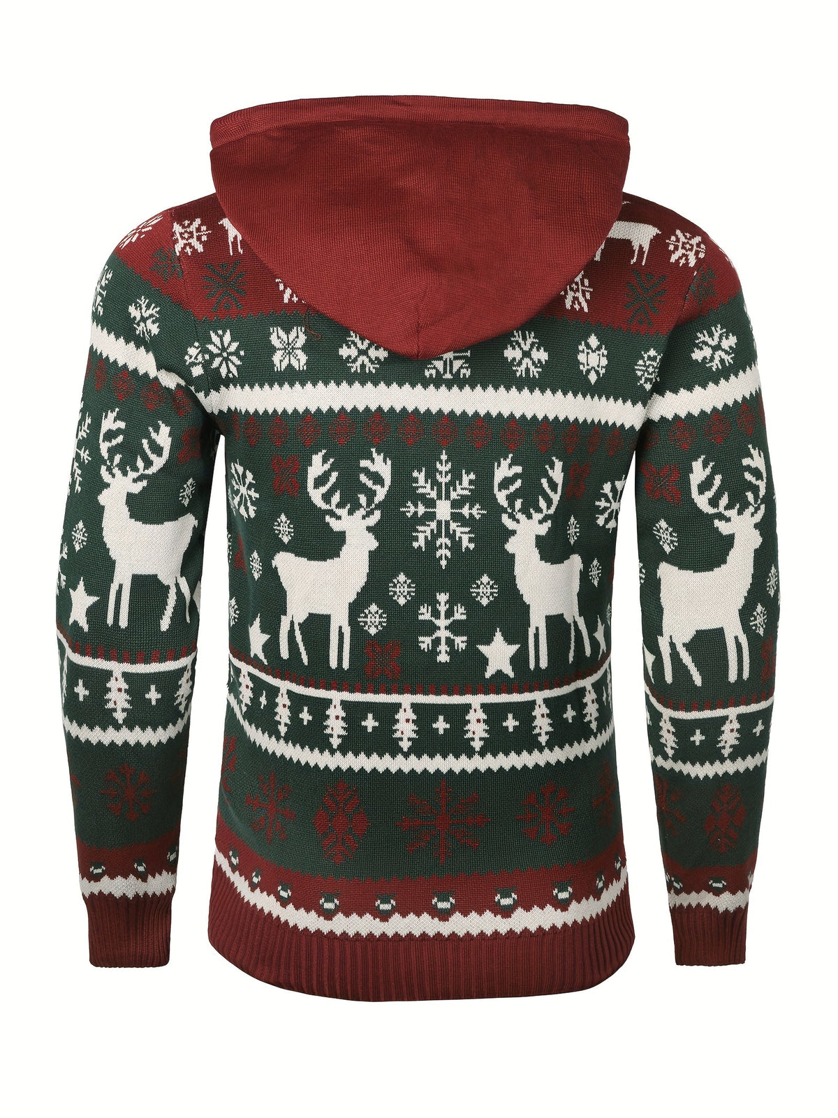 Mens Fair Isle Christmas Jumper Hooded Knitted Reindeer Snowflake — view 4 of 10