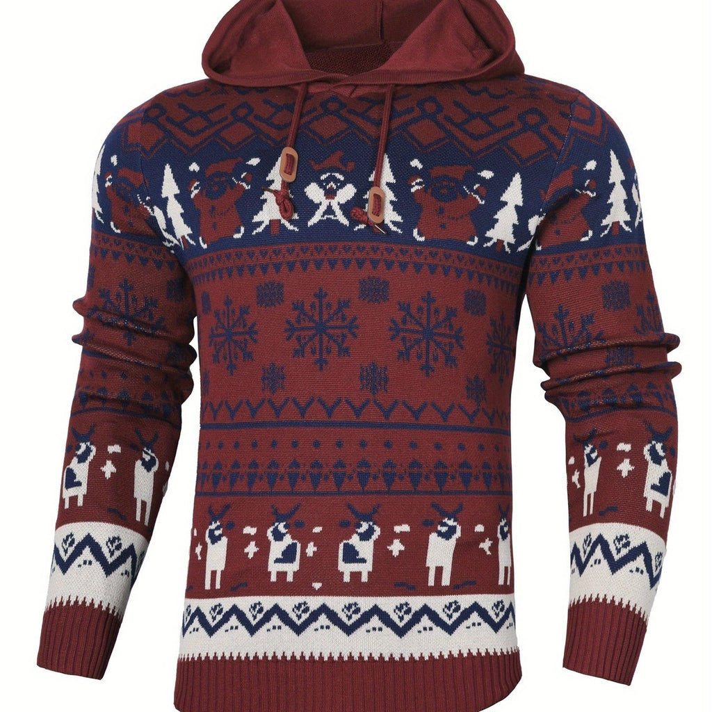 Mens Fair Isle Christmas Jumper Hooded Knitted Reindeer Snowflake — view 8 of 10